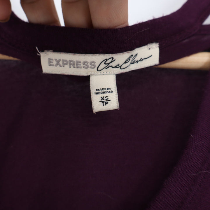 Express One Eleven Womens XS Burgundy Cutout Strappy V-Neck Long Sleeve Top