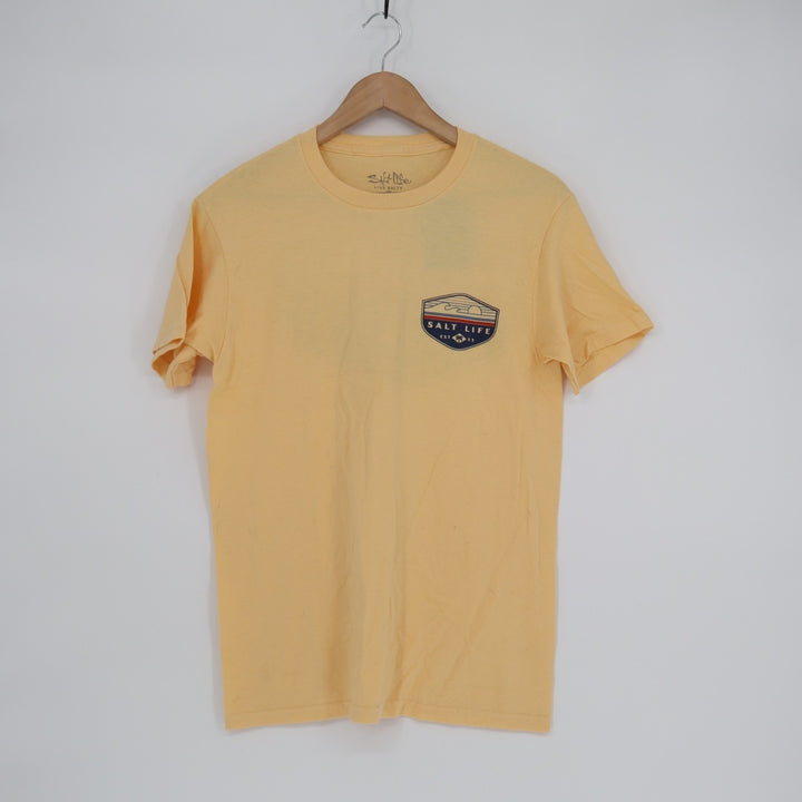 Salt Life T-Shirt Mens S Yellow Graphic Cotton Short Sleeve Crew Neck Pullover