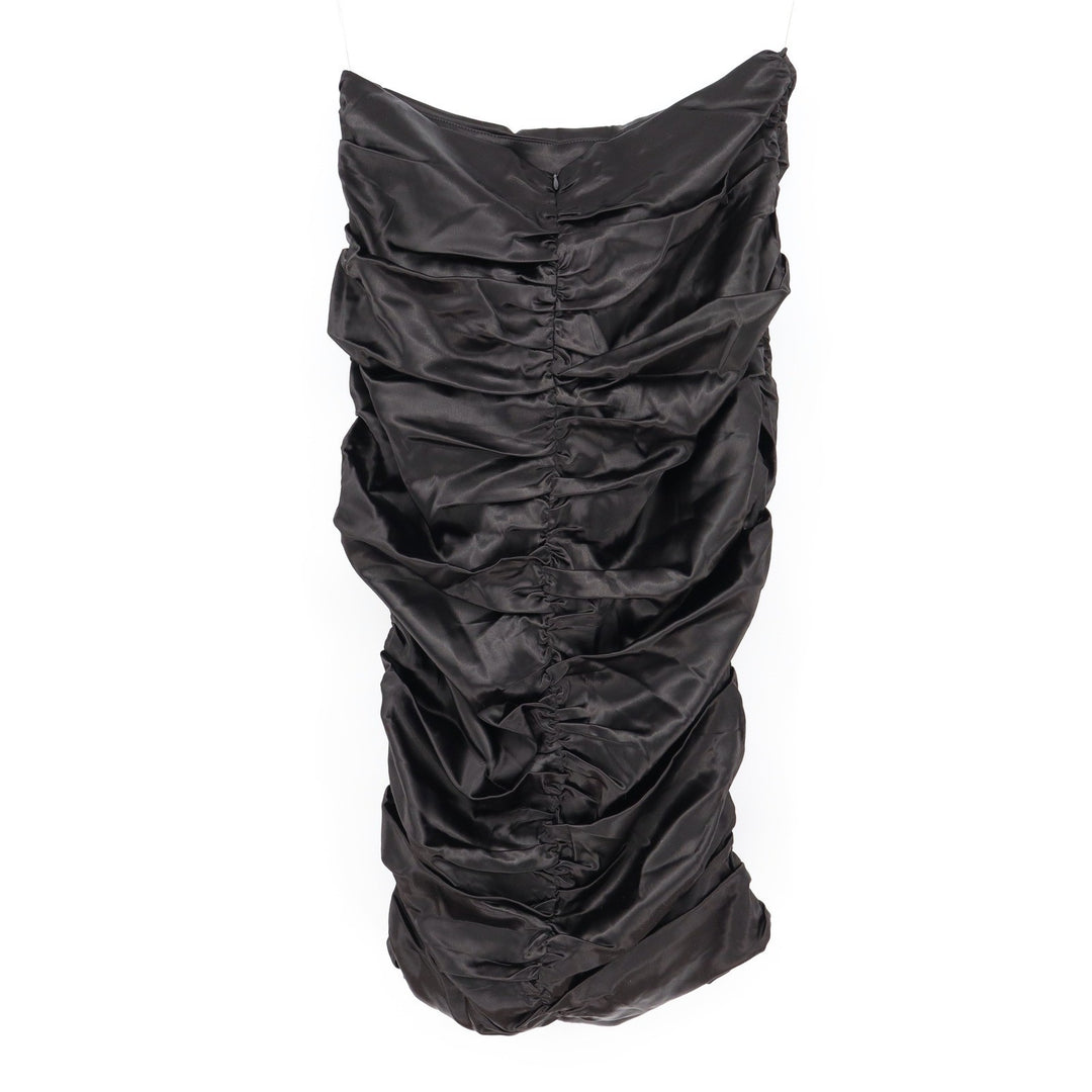Naked Wardrobe Black Satin Ruched Strapless Skirt Medium