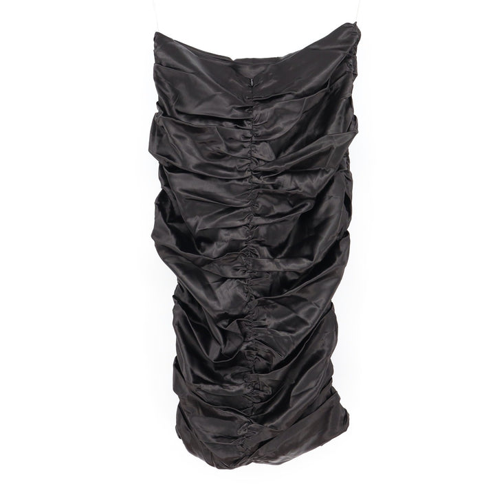 Naked Wardrobe Black Satin Ruched Strapless Skirt Medium