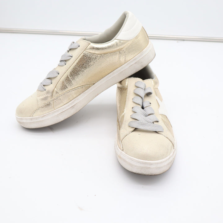 SHEIN Kids Gold Metallic Star Patch Low Top Lace Up Sneakers Size 7 0035
