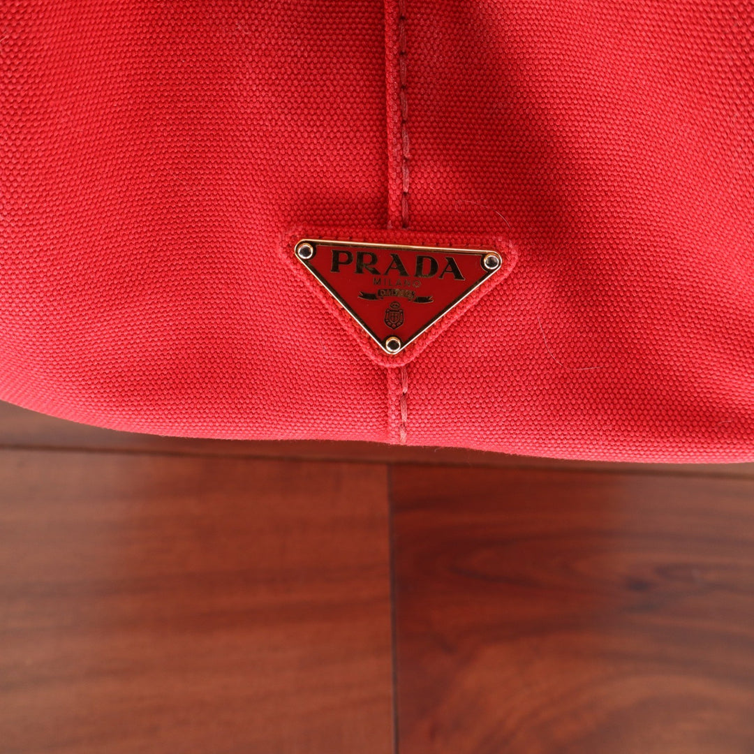 Prada Canapa Tote Bag Red Canvas Logo Handbag Rosso Gold Hardware