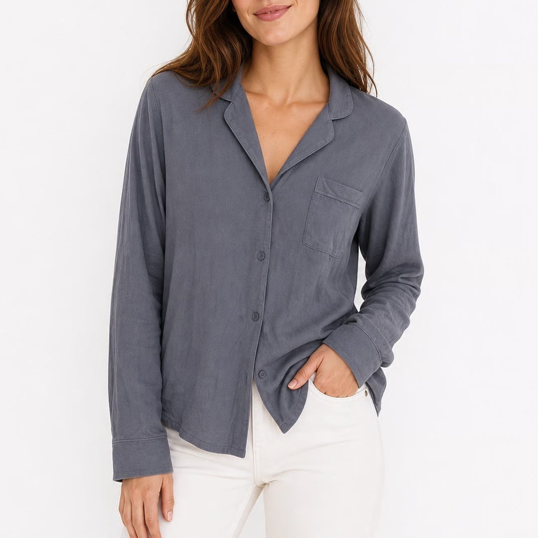 GapBody Womens Gray Modal Blend Button Down Pajama Top Long Sleeve Small