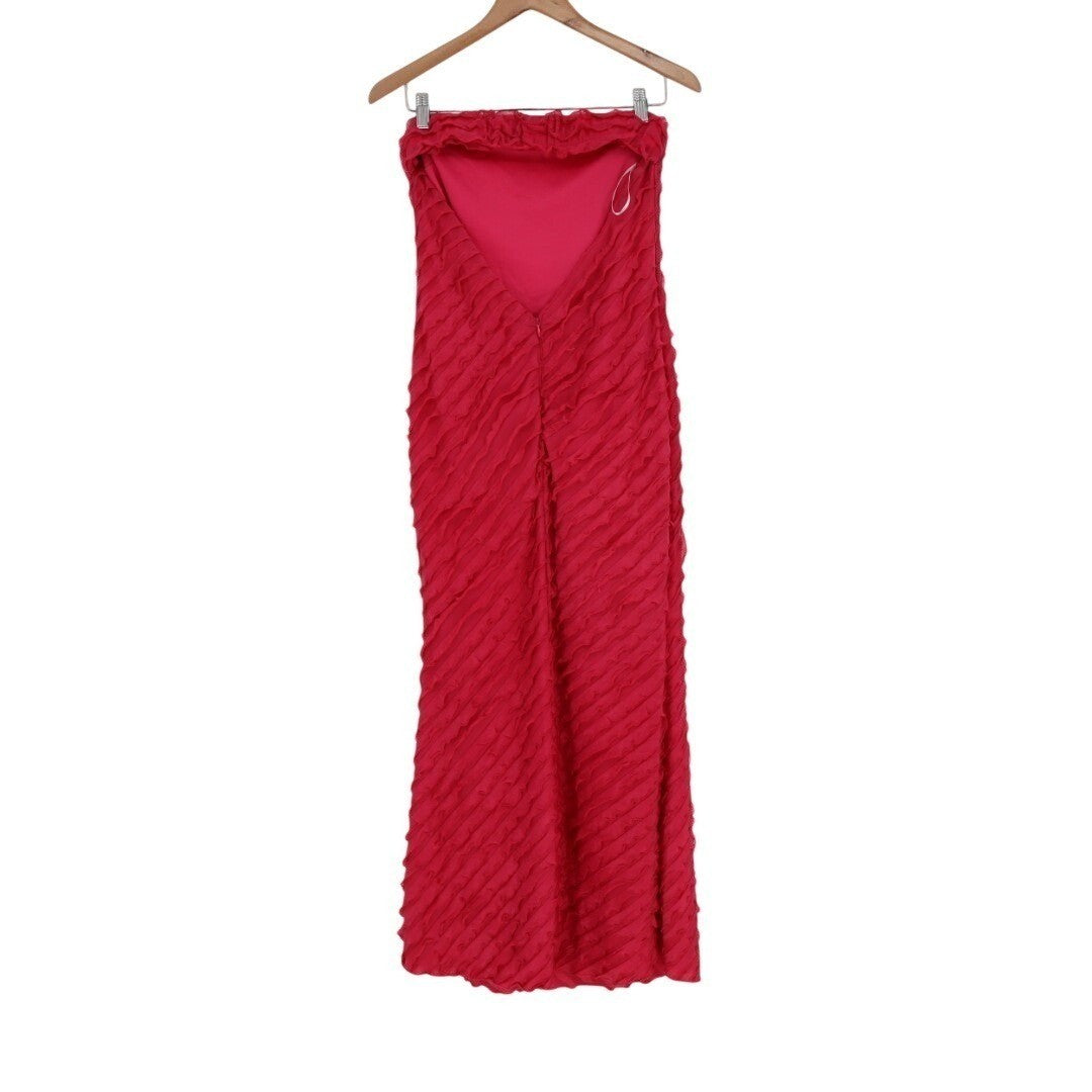Lulus Faelyn Midi Dress Womens Medium Red Ruffled Strapless Off the Shoulder