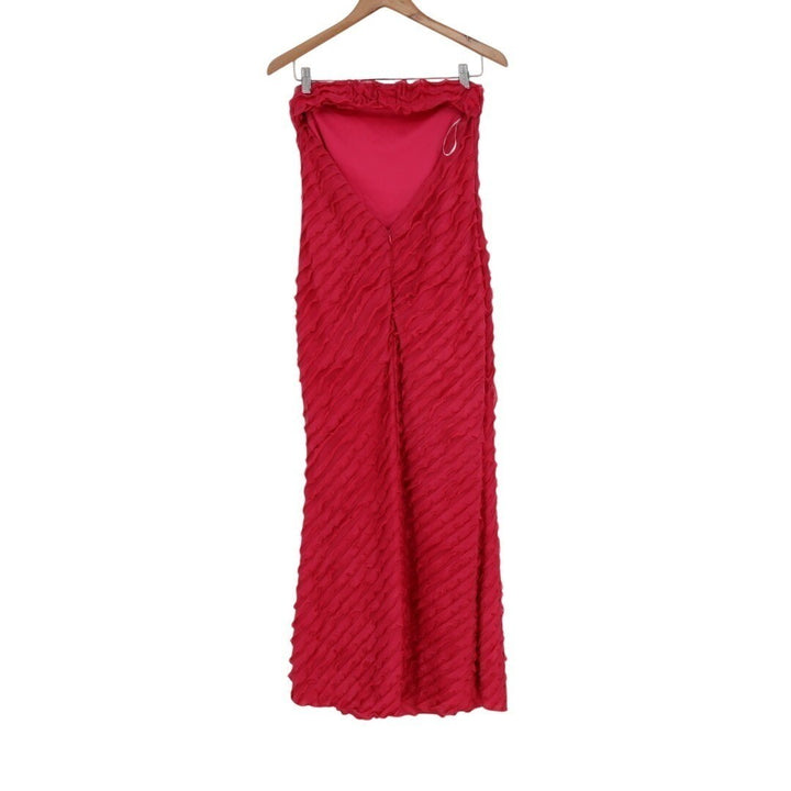 Lulus Faelyn Midi Dress Womens Medium Red Ruffled Strapless Off the Shoulder