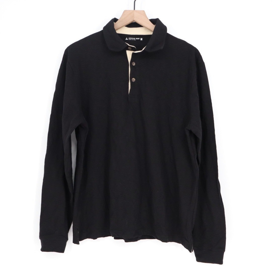 American Giant Long Sleeve Polo Shirt Black Cotton Rugby Style Mens Size M