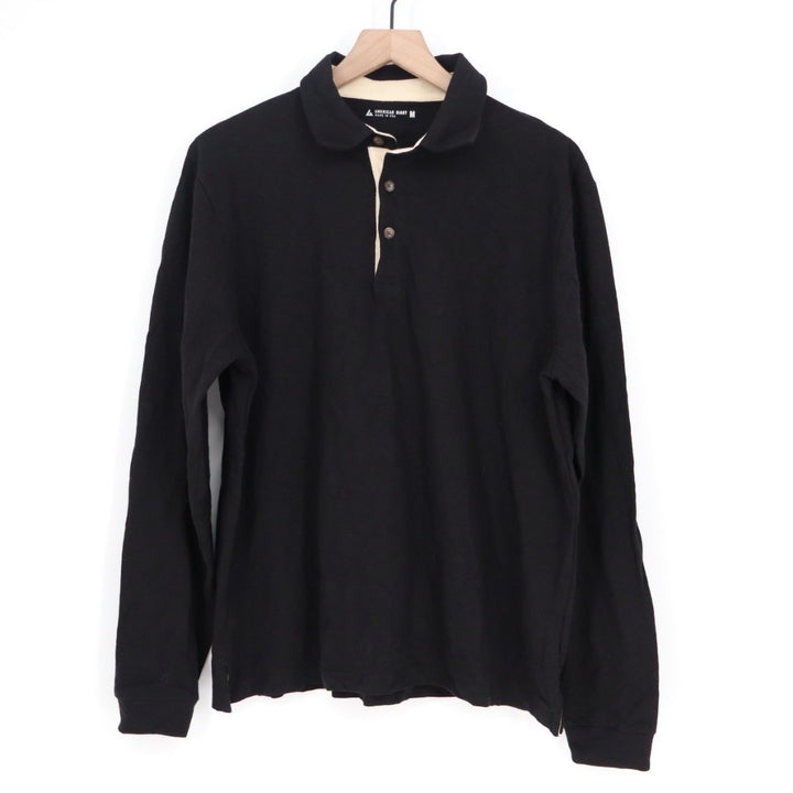 American Giant Long Sleeve Polo Shirt Black Cotton Rugby Style Mens Size M