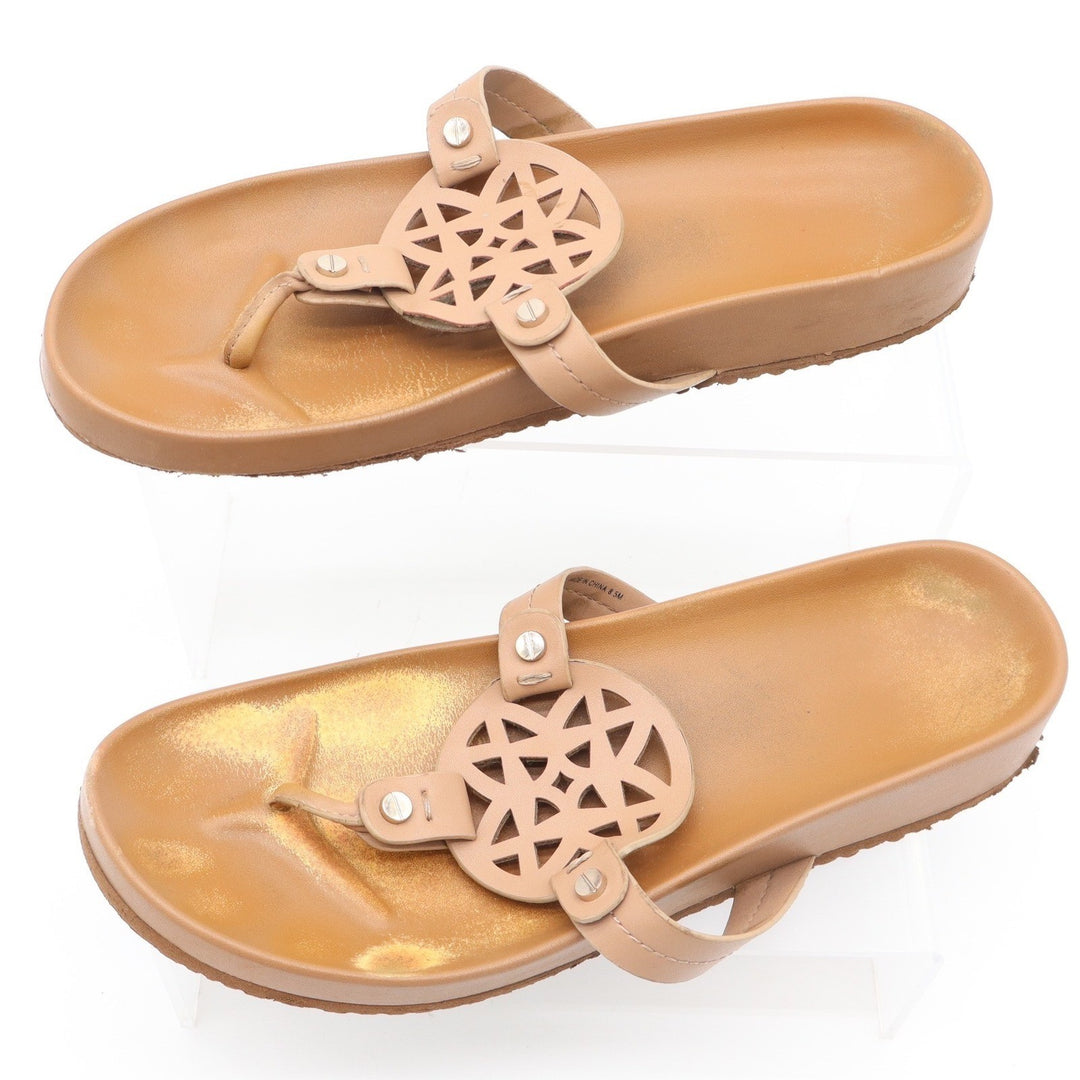 Tan Geometric Cutout Medallion Thong Sandals Womens 8.5 Platform Flip Flops