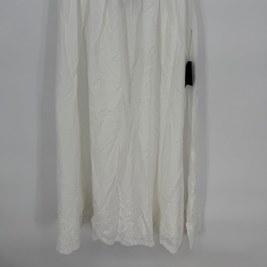 Lulus Stylish Merriment White Puff Sleeve Embroidered Midi Dress Size M