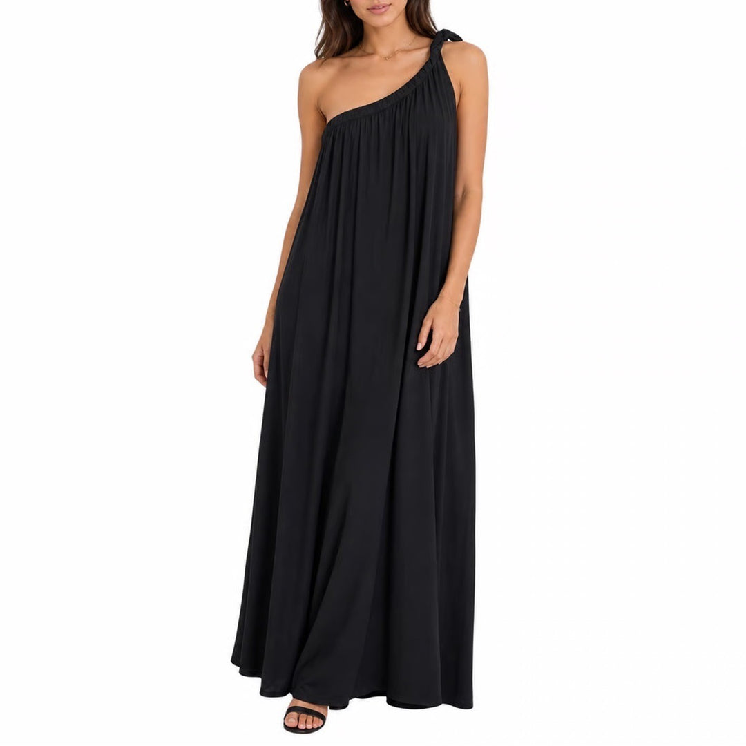 Shein Womens Black One Shoulder Wide Leg Jumpsuit Size Small Solid Tie