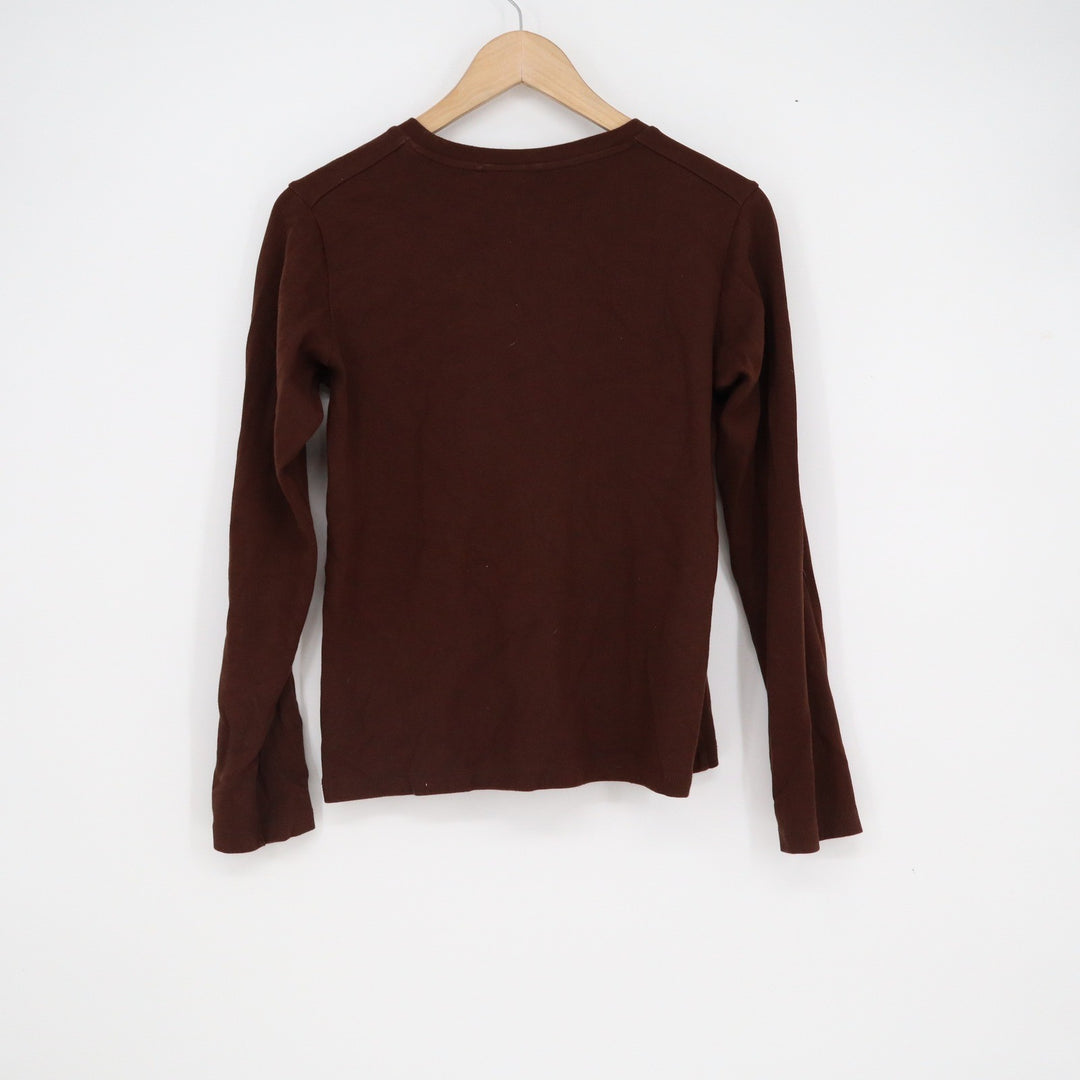 Uniqlo Womens Small Brown Long Sleeve Crew Neck Cotton Blend T-Shirt