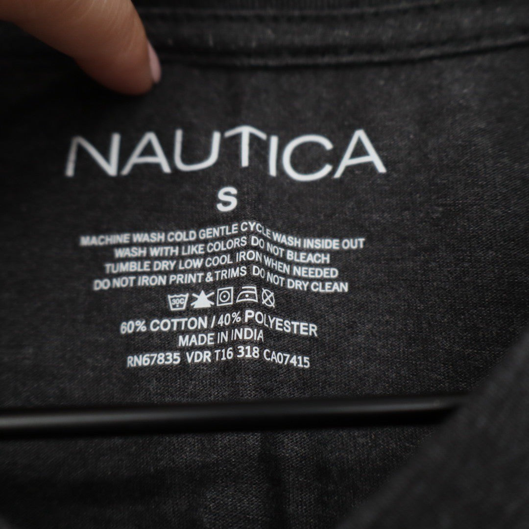 Nautica Mens V Neck T Shirt Dark Gray Short Sleeve Basic Casual Size S