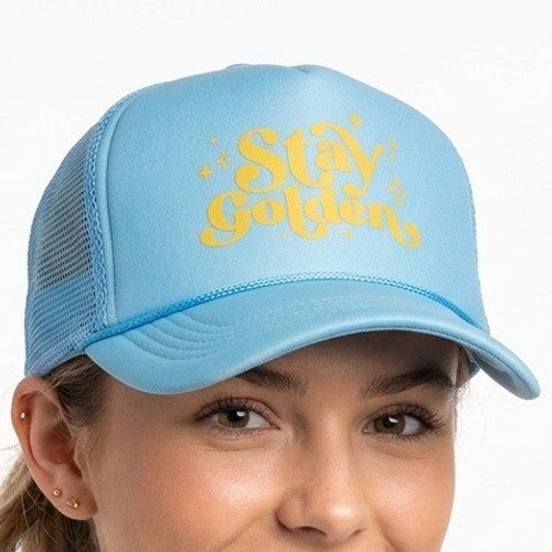 Stay Golden Trucker Hat Adult Unisex OS Blue Curved Brim Adjustable Snapback