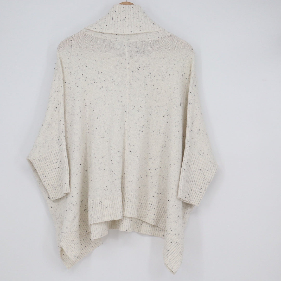 LOFT Cream Speckled Cowl Neck Poncho Sweater Size M Oversized Knit