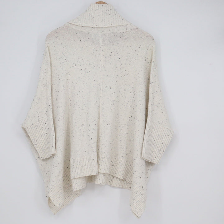 LOFT Cream Speckled Cowl Neck Poncho Sweater Size M Oversized Knit