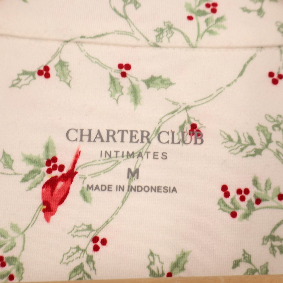 Charter Club Intimates Sleepshirt Women Medium White Floral Stretch Notch Collar