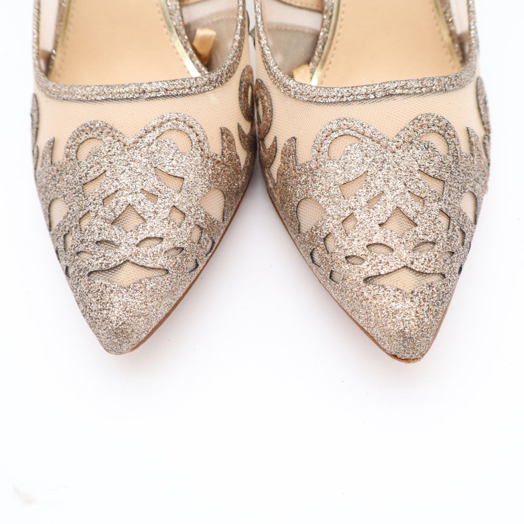 Jessica Simpson Liereena2 Champagne Glitter Mesh Pointed Toe Pumps Gold 8M