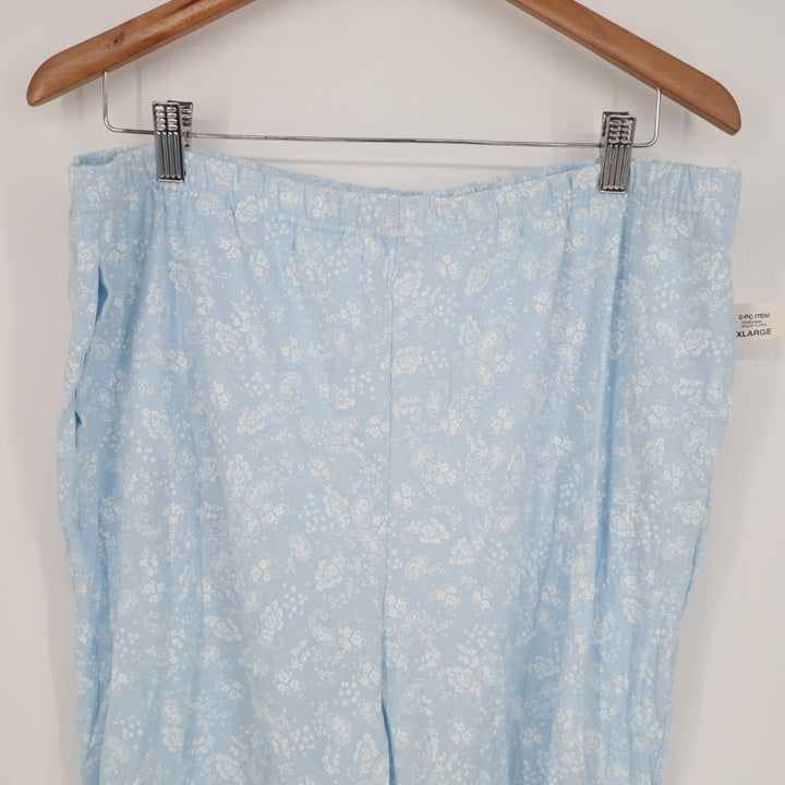 Charter Club 2-PC Pajamas Set Womens XL Blue Floral Button Front Straight Leg