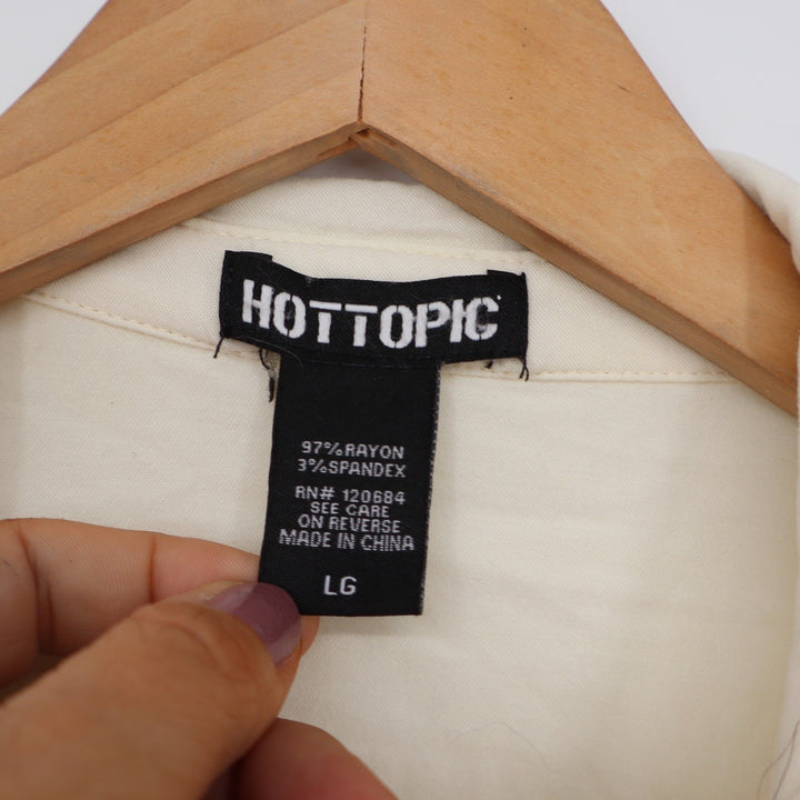 Hot Topic Cream Ruffle Pintuck Blouse Heart Buttons Short Sleeve Top Large