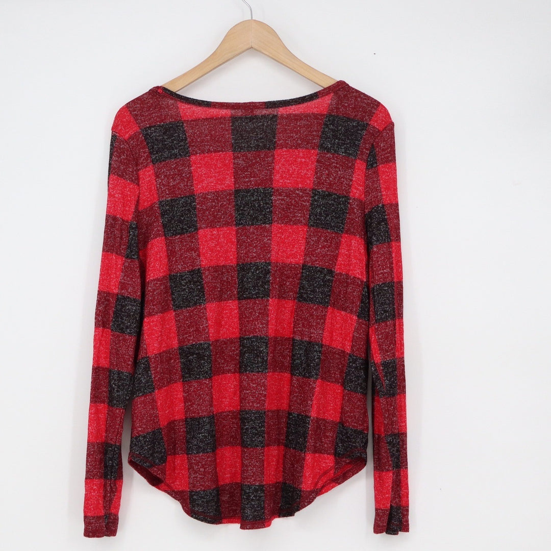 Old Navy Womens Red Black Buffalo Plaid Long Sleeve Scoop Neck Top Large