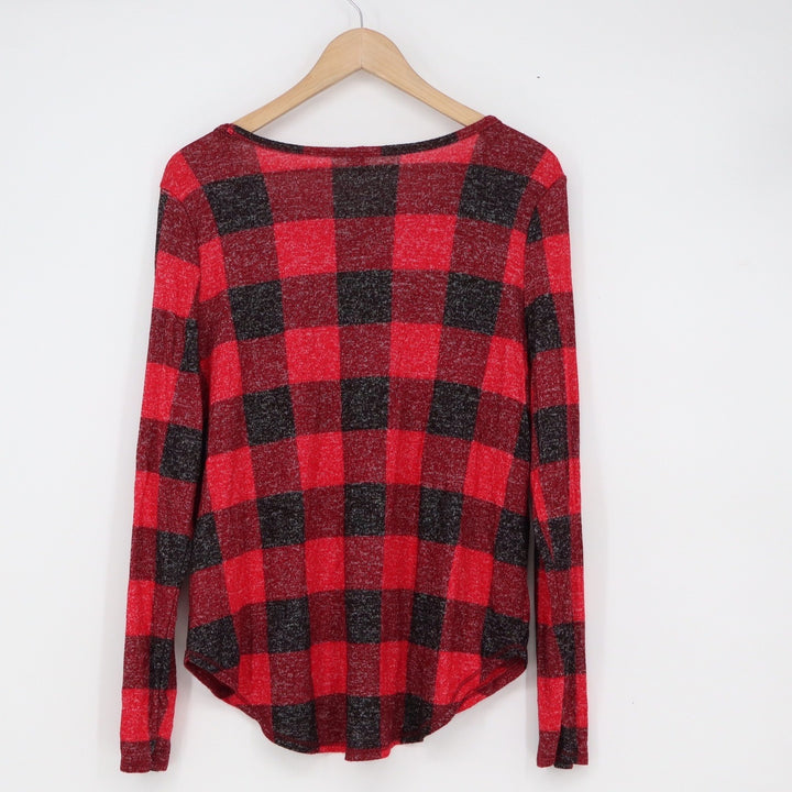 Old Navy Womens Red Black Buffalo Plaid Long Sleeve Scoop Neck Top Large