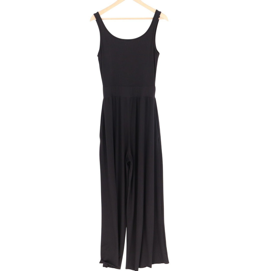 PeekaBoo Cut-Out Jumpsuit Womens Black Pleated Wide-Leg Scoop Neck Sleeveless