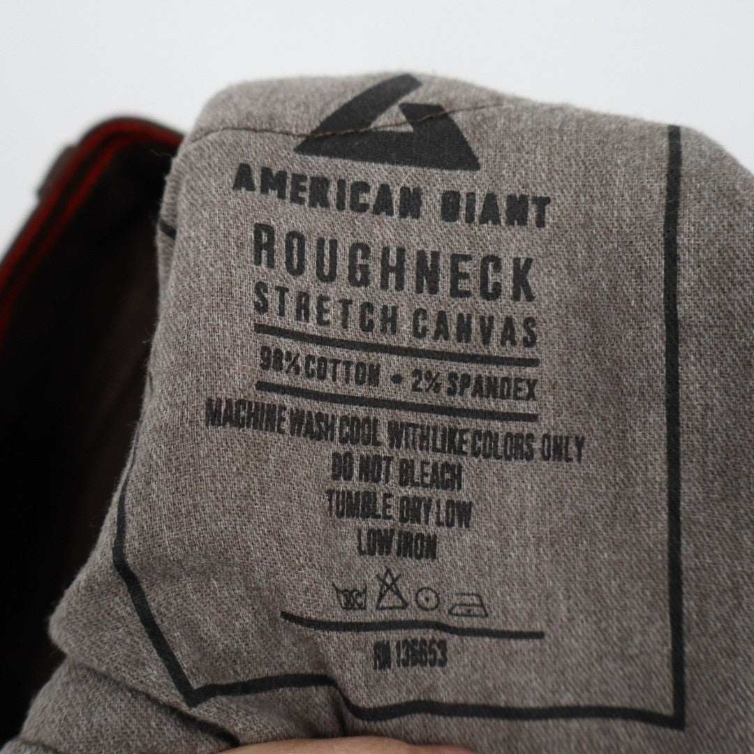 American Giant Roughneck Straight Pants Mens 36X30 Brown Canvas Preppy Stretch