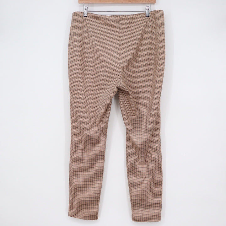 Rachel Zoe Tan Brown Micro Check Pull On Slim Leg Pants Size L