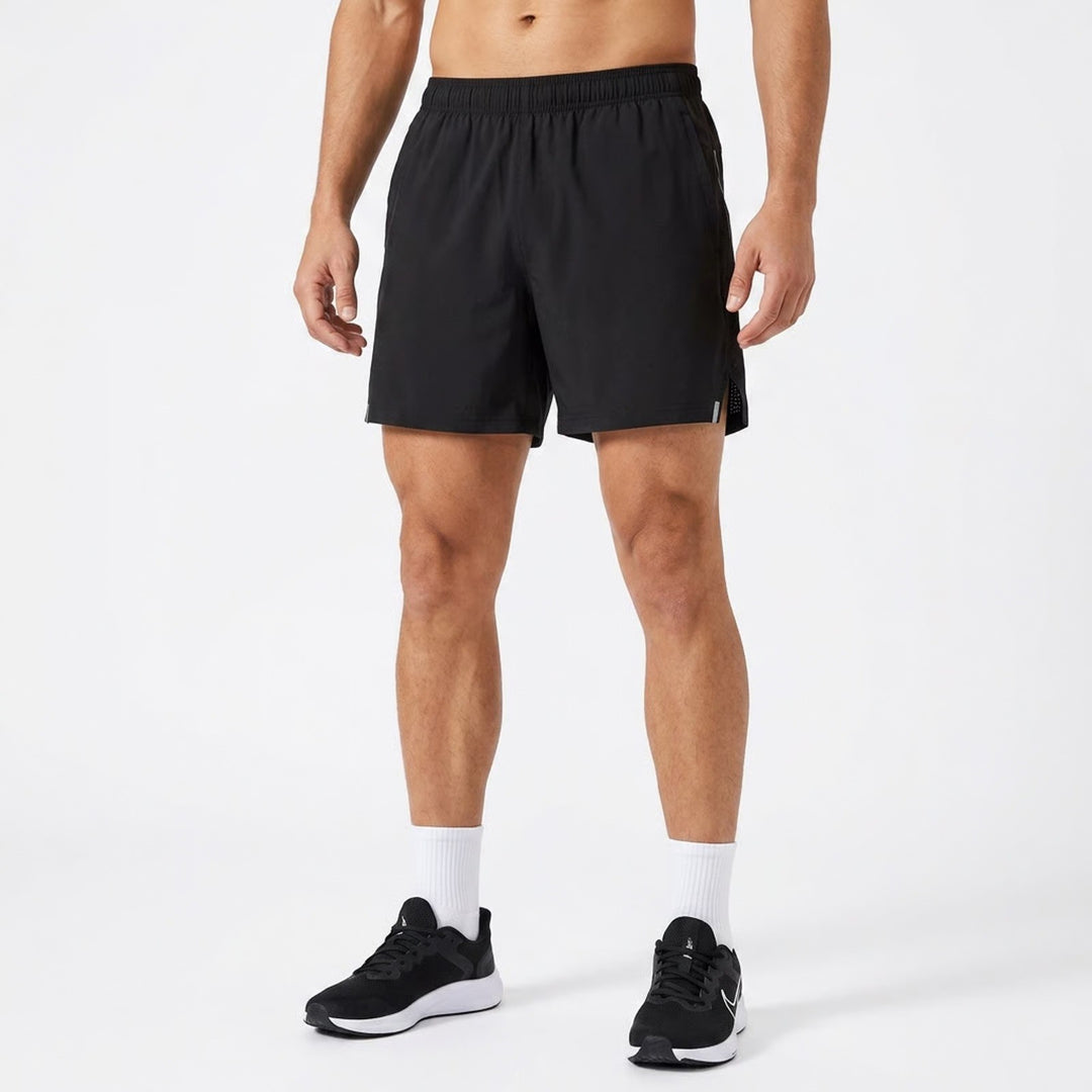 Mens Black Athletic Running Shorts 5 Inch Inseam Lined Pockets Size L