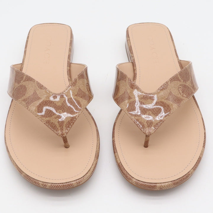 Coach Bridgette Signature Thong Sandals Tan Monogram Flip Flops Women's 8.5B