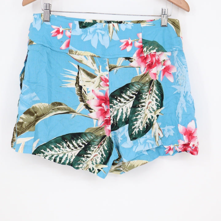 Guess Womens Blue Tropical Floral High Rise Pleated Rayon Shorts Size M