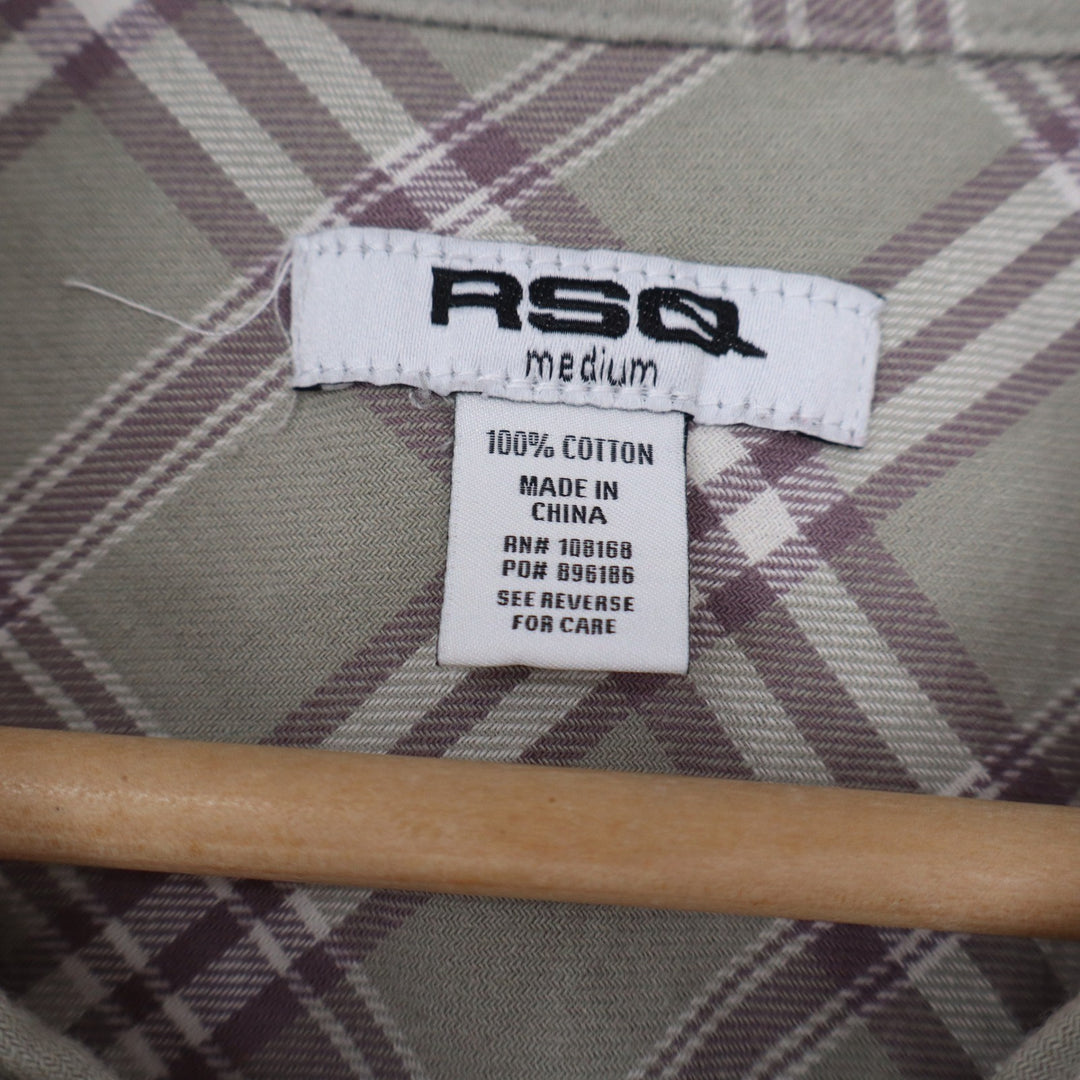 RSQ Womens Plaid Cropped Button Down Shirt Green Purple Cotton Size Medium