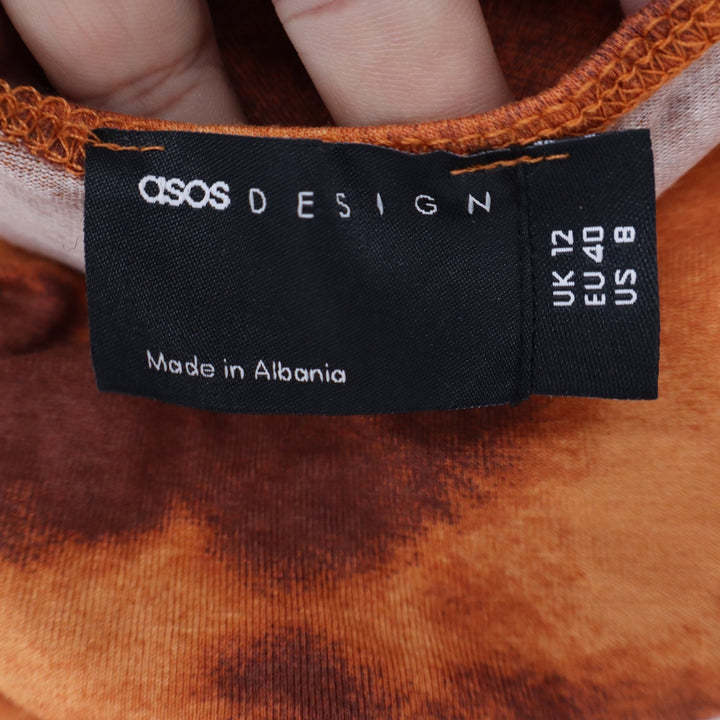 ASOS DESIGN Rust Orange Tie Dye Twist Front Open Back Midi Dress Size 8