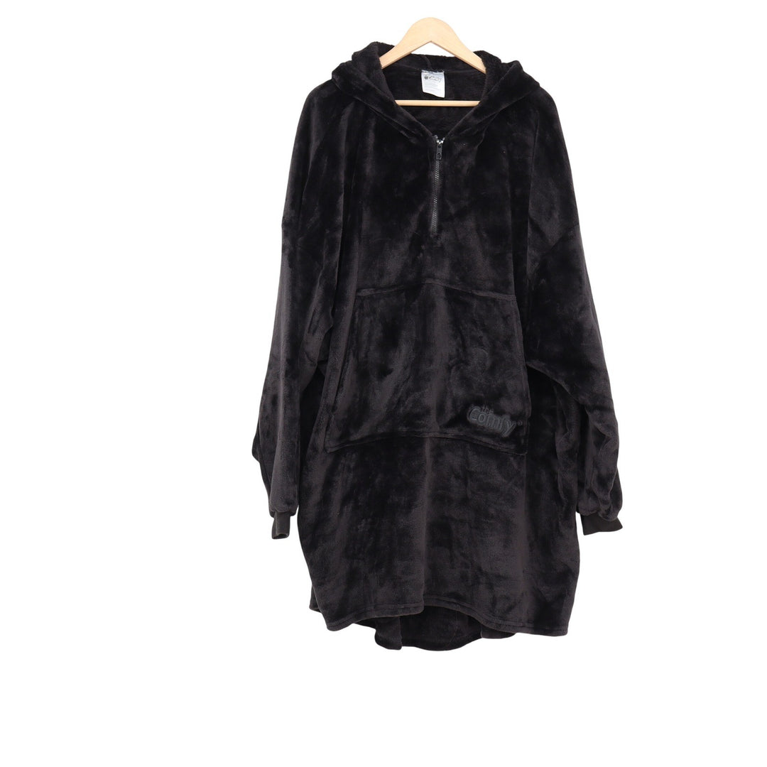 The Comfy Quarter Zip Wearable Blanket Hoodie Black Oversized Plush Fleece OS