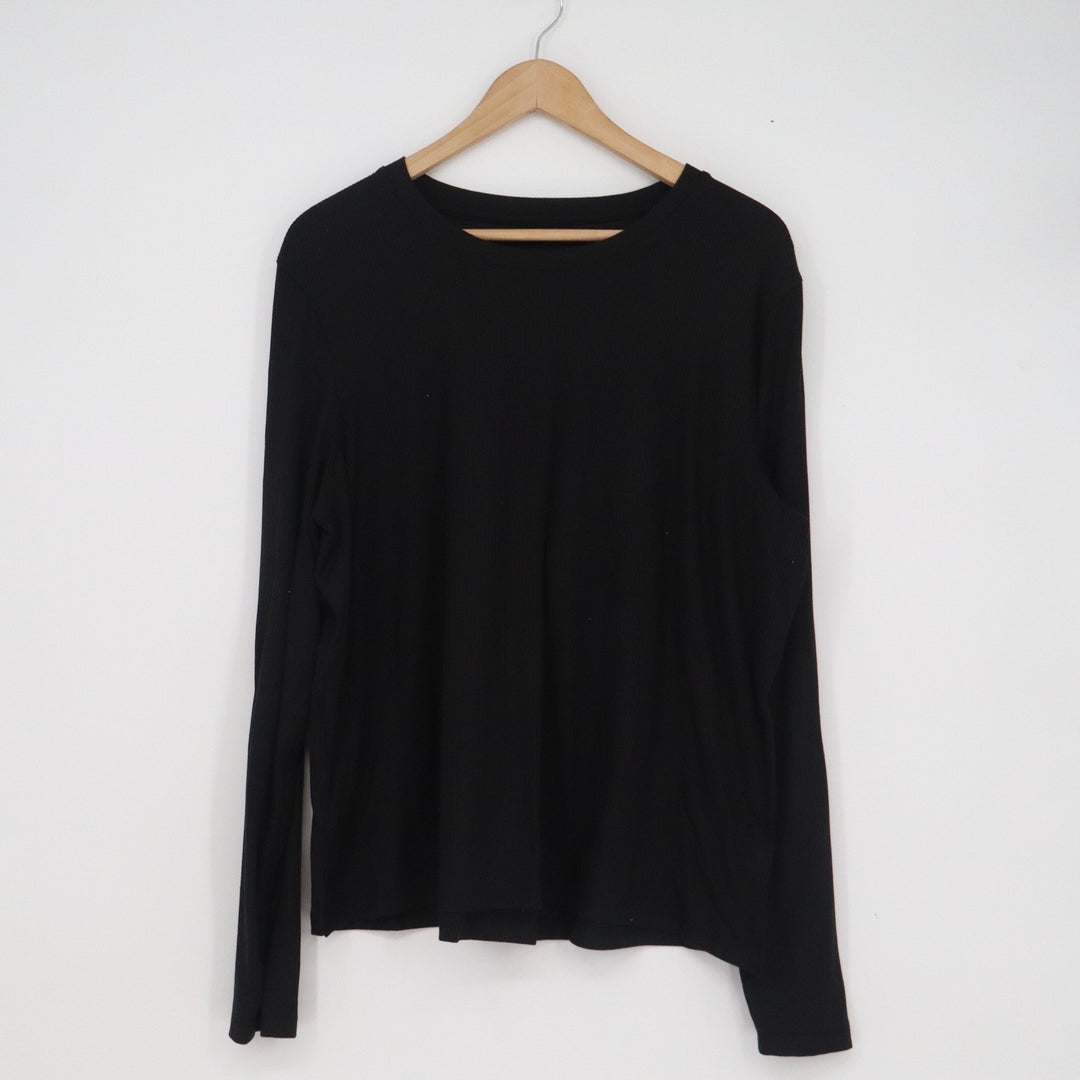 Danskin Womens XXL Black Ribbed Long Sleeve Crew Neck Active