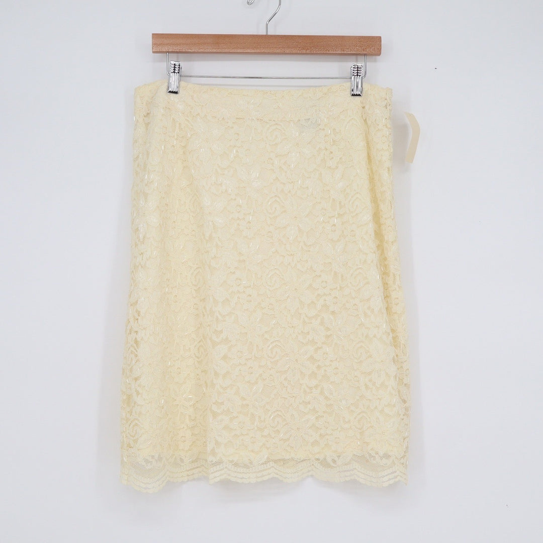 Amanda Smith Cream Beaded Floral Lace Pencil Skirt Knee Length Size 16 NWT