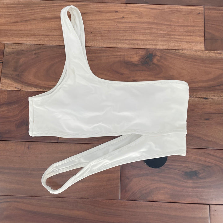 Lulus White One Shoulder Swim Top Bikini Banded Cutout Beach Resort Size L