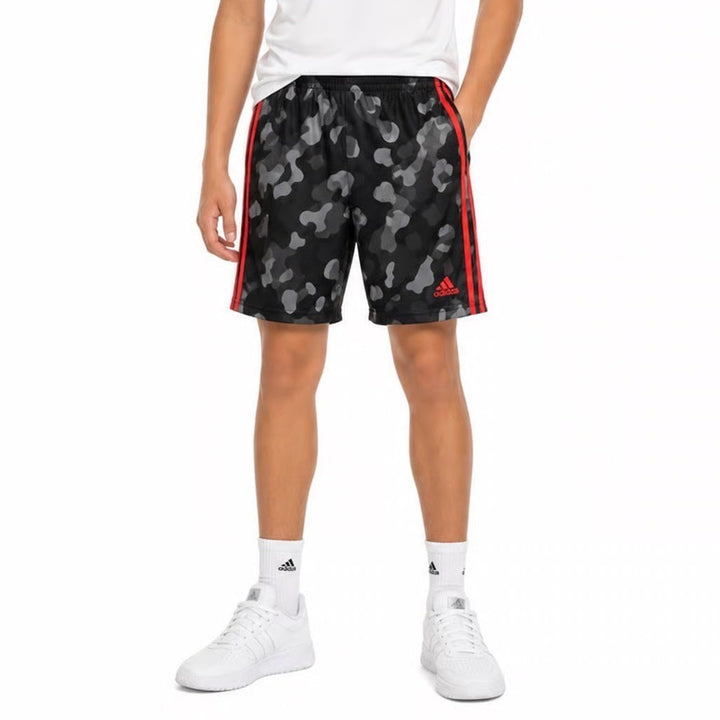 Adidas Shorts Boys XL Regular Fit Camo Grey Red 3-Stripe Athletic Excellent