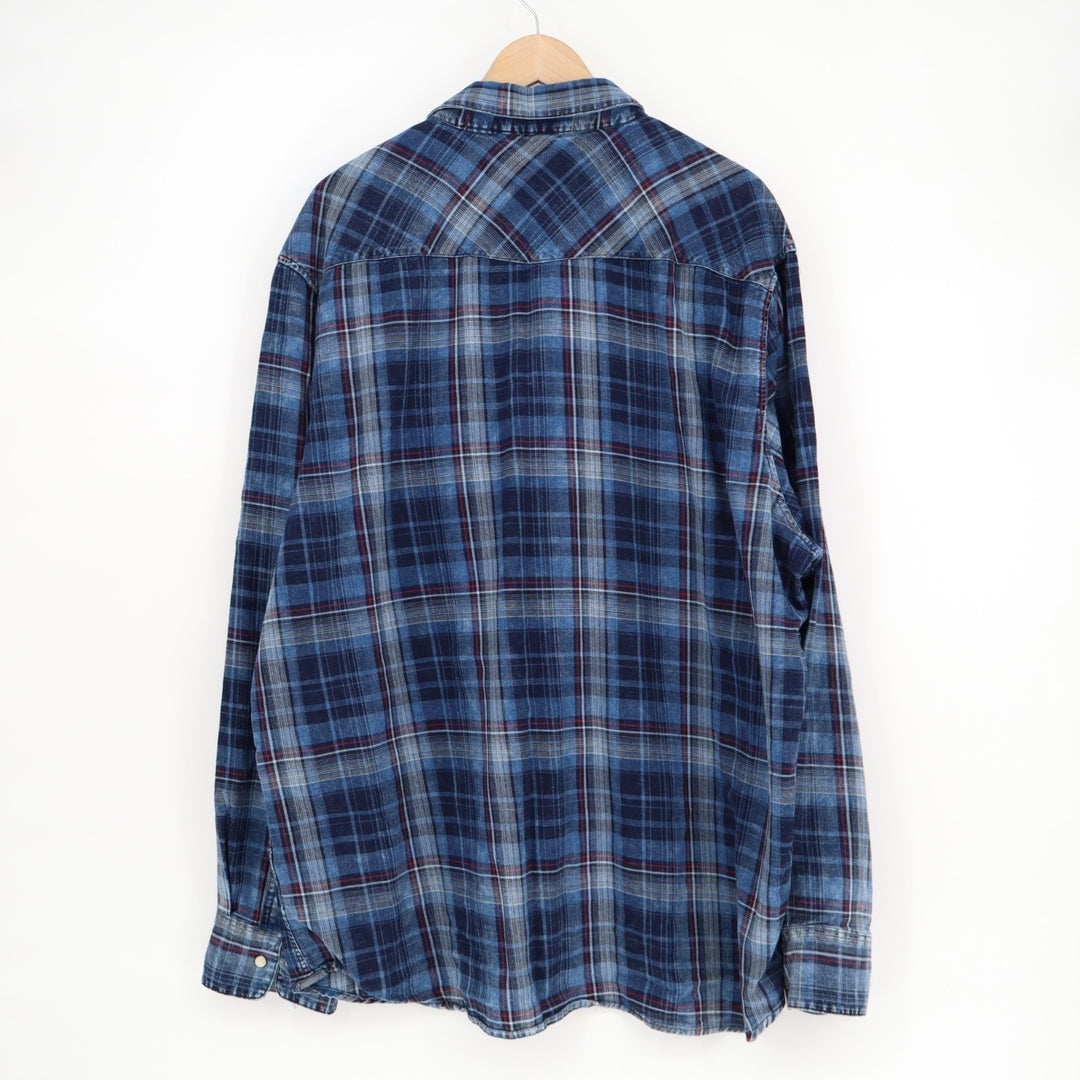 Flag & Anthem Flannel Western Shirt Mens 2XL Multi Plaid Pearl Snap Button Up