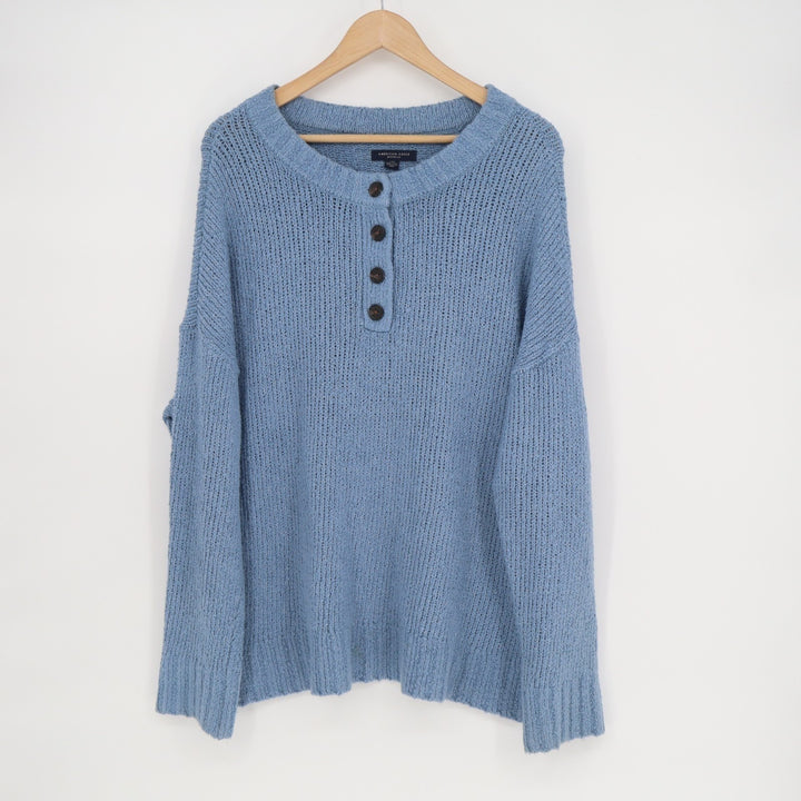 American Eagle Outfitters Jeggings Fit Sweater Women L Blue Henley Neck Pullover