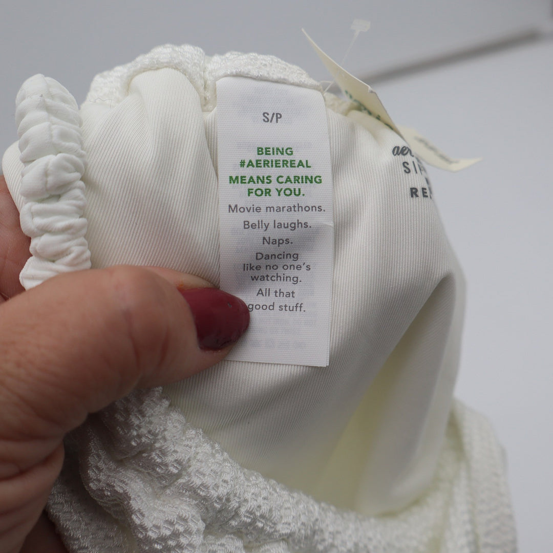 Aerie Bikini Bottom Womens S Cheekiest White Textured Side Tie New
