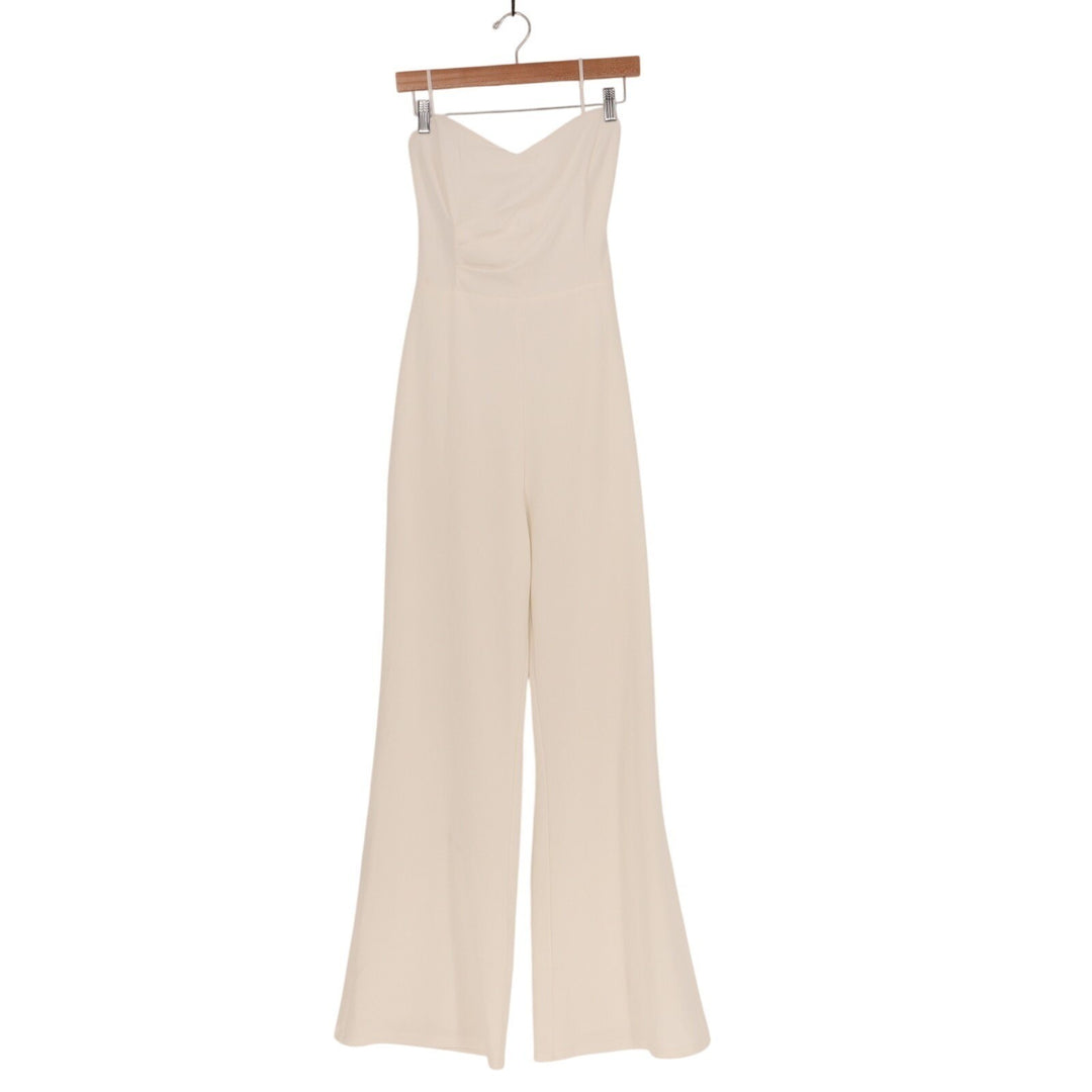 Lulus Edith Strapless Jumpsuit Womens Medium White Back Zip Wide Leg One Piece