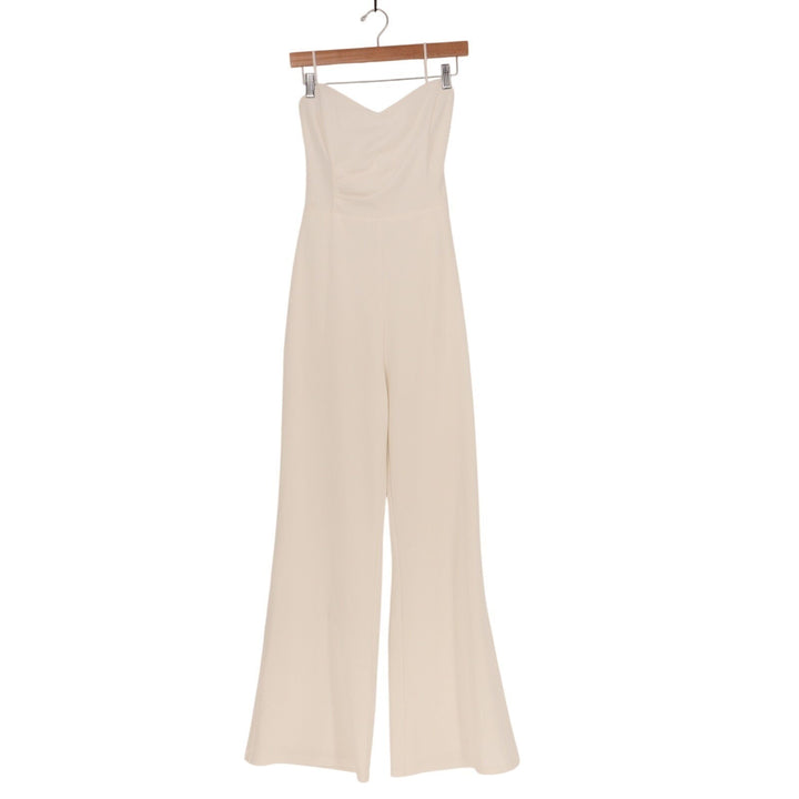 Lulus Edith Strapless Jumpsuit Womens Medium White Back Zip Wide Leg One Piece