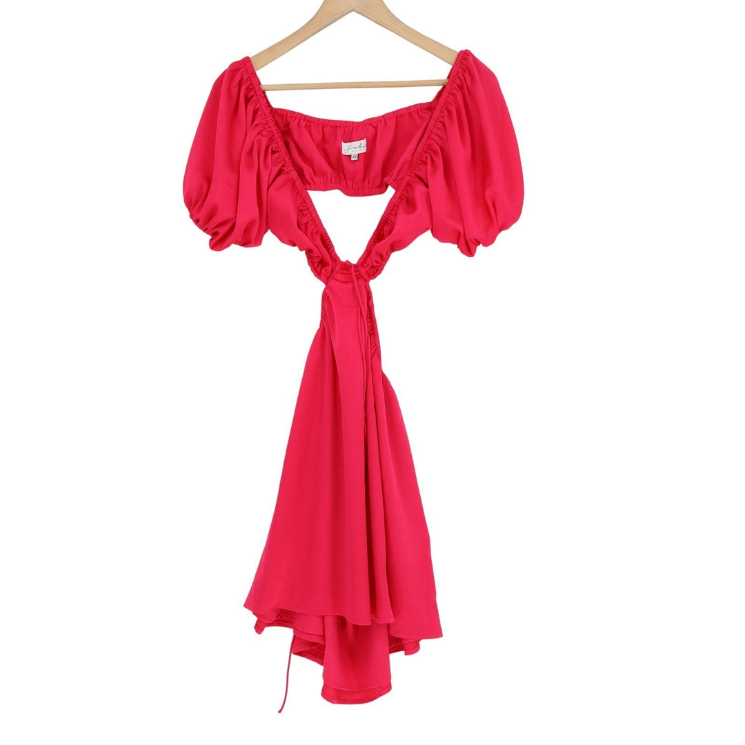 Sabo Skirt Pink Cutout Puff Sleeve Mini Dress XS Hot Pink Summer Vacation Boho