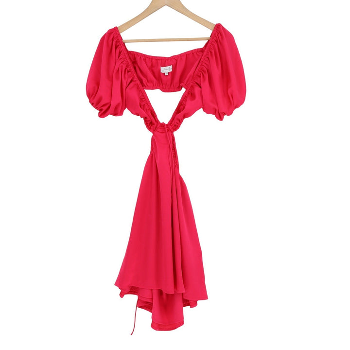 Sabo Skirt Pink Cutout Puff Sleeve Mini Dress XS Hot Pink Summer Vacation Boho