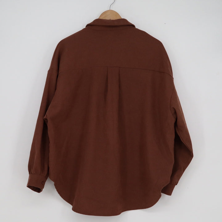 DAZY Women's Brown Ribbed Oversized Button Down Shirt Chest Pocket Size M