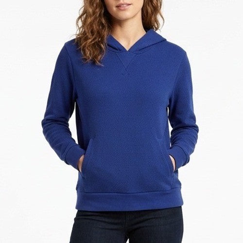 American Giant Thermal Hoodie Womens L Blue Cotton Waffle Knit Stretch Pullover