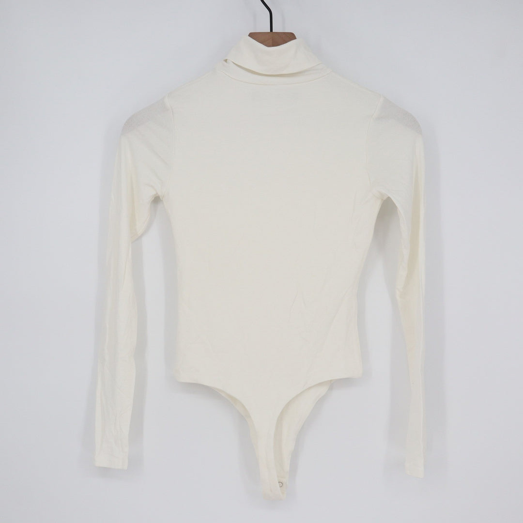 Naked Wardrobe Cream Turtleneck Long Sleeve Bodysuit Womens Medium