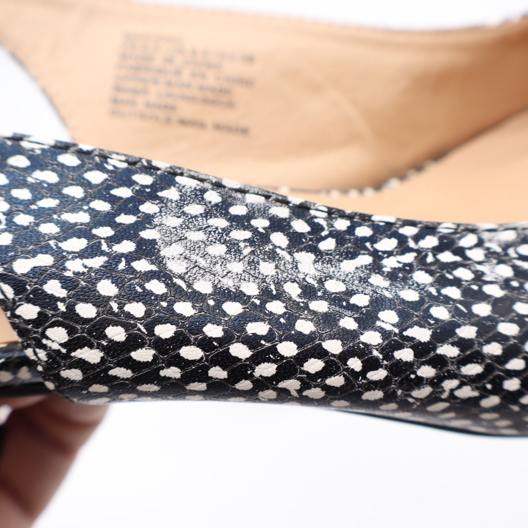 JustFab Mariona Black White Textured Slingback Kitten Heels Size 8.5 Pointed Toe