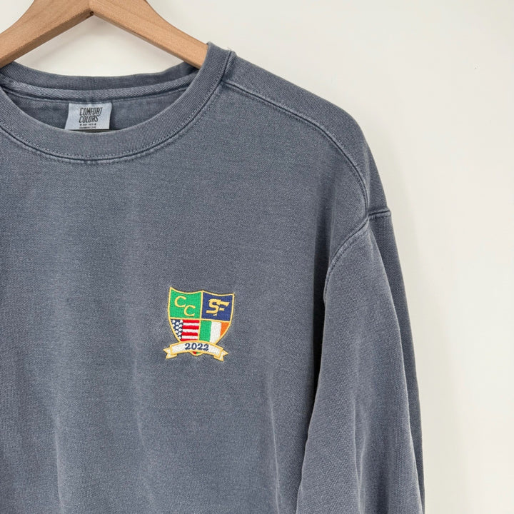 Comfort Colors Gray Embroidered Crest Sweatshirt Long Sleeve Crewneck Size L